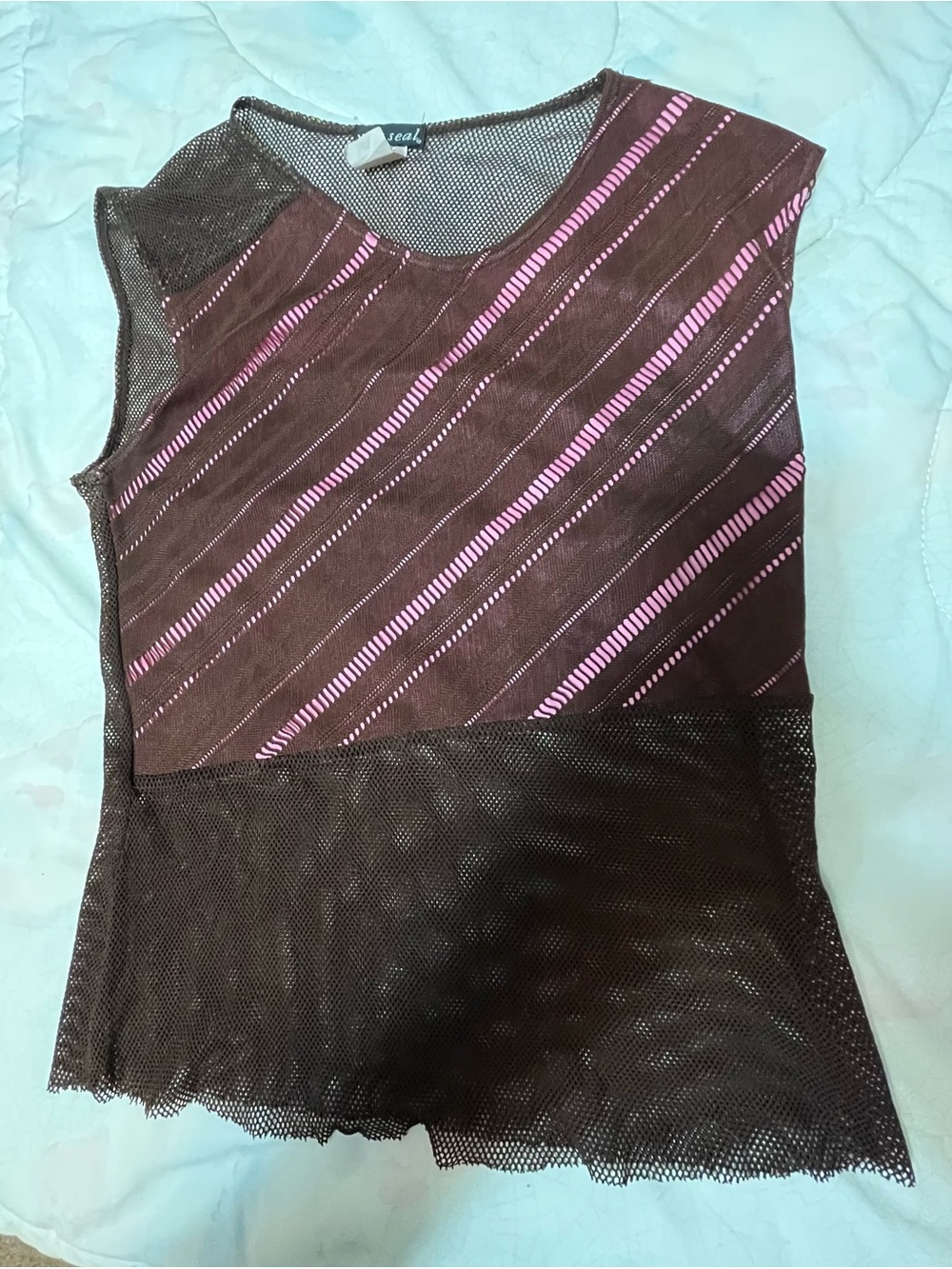 Wet Seal Brown Tank Top with Pink Diagonal Stripes